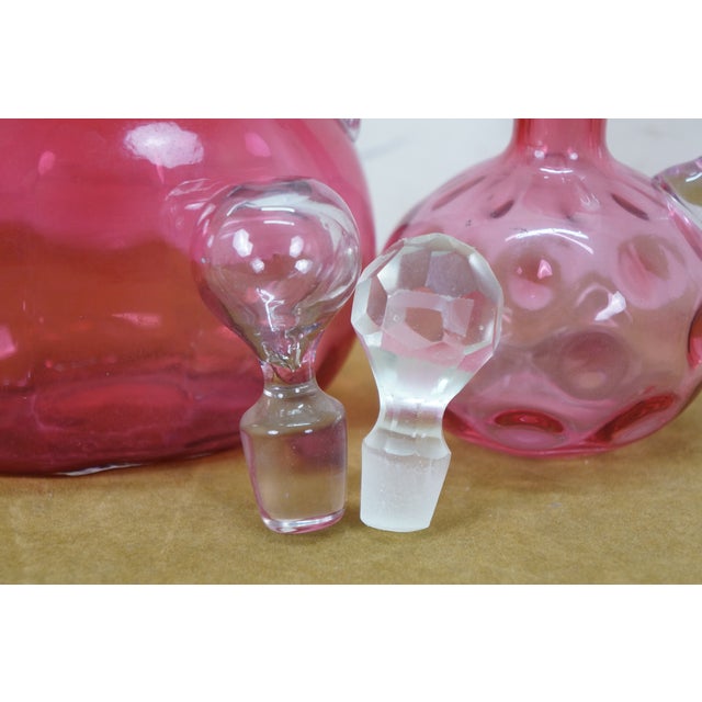 Late 20th Century Cranberry Art Glass Ruffled Pitchers Decanters Vase Bowl Compote Fenton - Set of 6 For Sale - Image 17 of 18