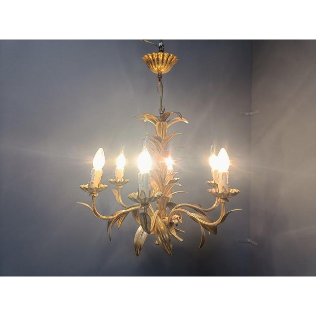Vintage Gilt Metal Pineapple Leaf Chandelier, 1960s For Sale - Image 6 of 9