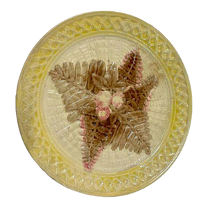 Antique Majolica Fern Leaf & Basket Weave Plate