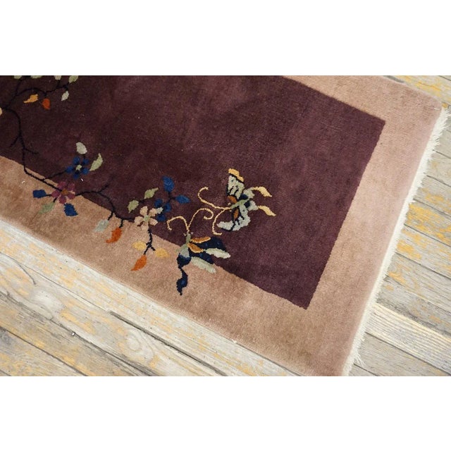 Sienna 1920s Splendid Plum Ground Flower Design Antique Chinese Art Deco Knotted Rug For Sale - Image 8 of 13