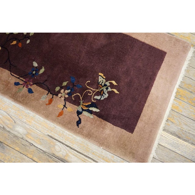 Sienna Splendid Plum Ground and Brown Sienna Color With Flower Design Antique Chinese Art Deco Rug For Sale - Image 8 of 13