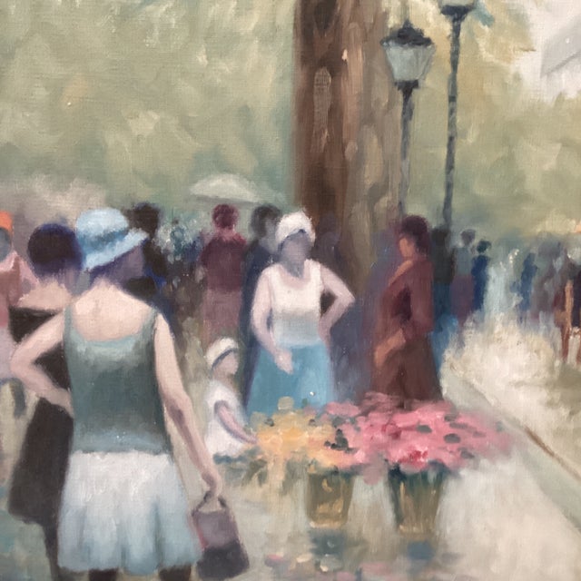 Vintage Impressionist Oil Painting on Canvas “ Paris Streets“ Signed Framed For Sale In Chicago - Image 6 of 12