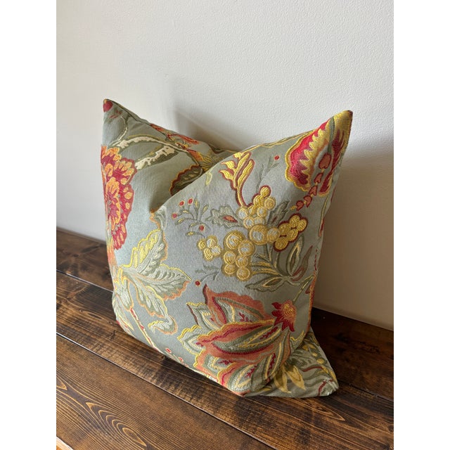 French Country Floral Brocade Feather Down Pillow For Sale - Image 3 of 6