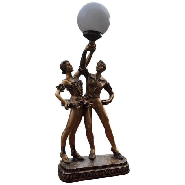 Art Deco Style Bronze Dancers Table Lamp, 1980s For Sale