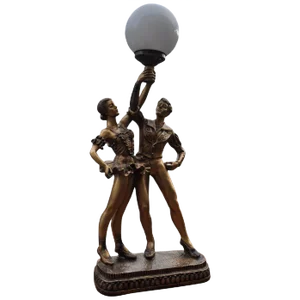 Art Deco Style Bronze Dancers Table Lamp, 1980s
