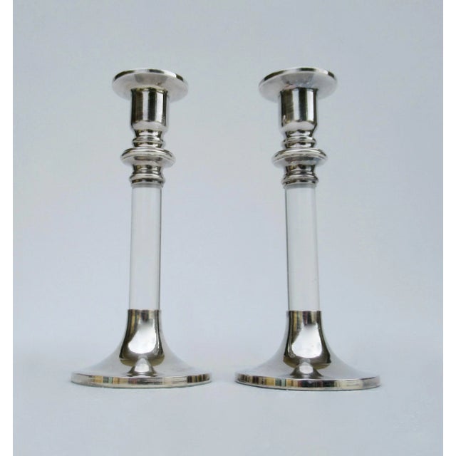 Vintage Karl Springer-Style, Exclusively for Lord & Taylor Silver Plate & Lucite Candle Holders -A Pair For Sale - Image 13 of 13
