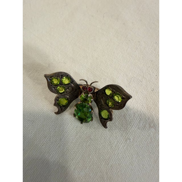 Metal Antique Art Nouveau Insect Brooch with Green Paste Stones and Butterfly Bow Tie in C-Clasp, 1890s For Sale - Image 7 of 7