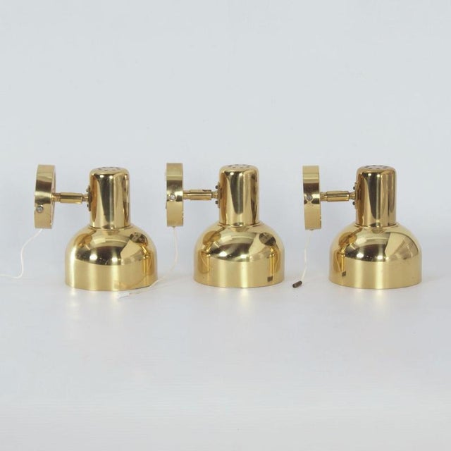 Gold Adjustable Brass Wall Lights, 1970s, Set of 3 For Sale - Image 8 of 11