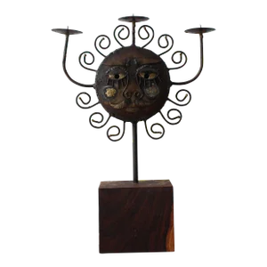 Vintage Wrought Iron Sunburst Candle Holder