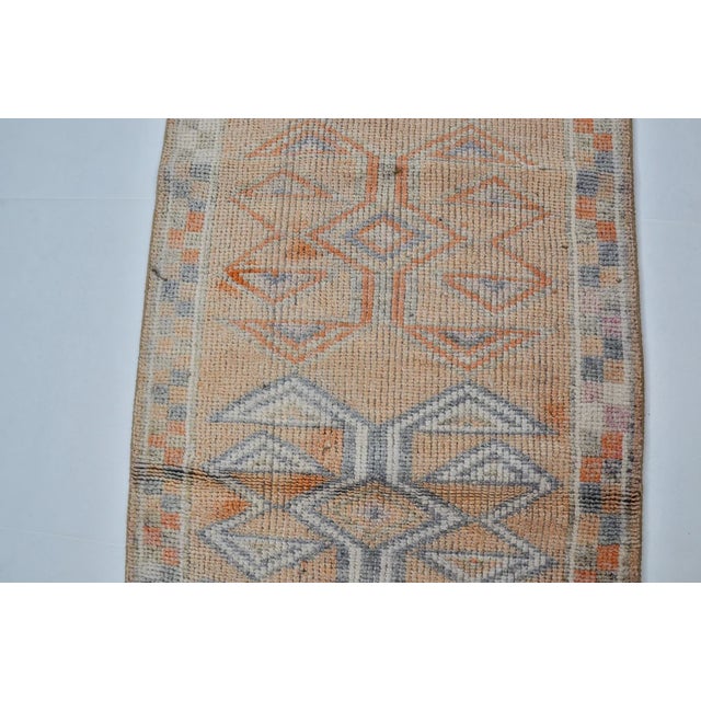 Apricot Vintage Turkish Rug, Japandi Style Geometric Runner For Sale - Image 8 of 10