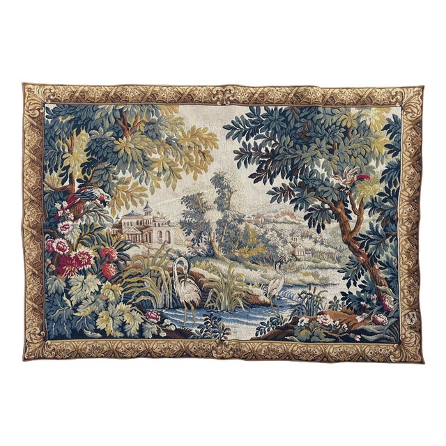 Vintage French Jacquard The Lignon Tapestry in the style of Aubusson, 1970s For Sale