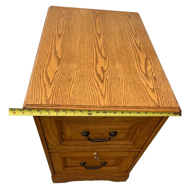 Vintage Tiger Oak File Cabinet Two Drawers One Locks Paneled Sides Legal Size For Sale - Image 10 of 11