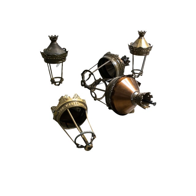 Copper and Brass City of Paris Lanterns, 1970s, Set of 5 For Sale