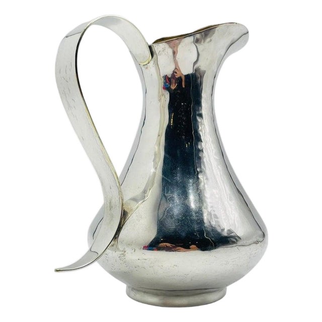 1960s Mid-Century Modern Los Castillo Taxco Silver-Plated Brass Pitcher For Sale