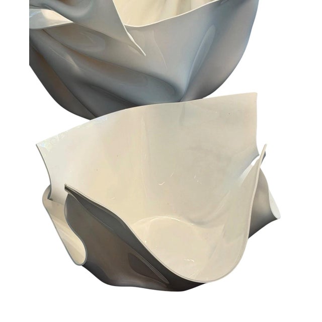 White Signed Vintage Ct Designs Sculptural Ceramic Bowl & Vase Set Artist-Signed White Art Pottery Organic Modern Décor For Sale - Image 8 of 12