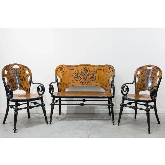 Wood Antique Tresillo Living Room Set, Set of 3 For Sale - Image 7 of 7
