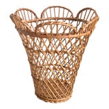 1960s Boho Natural Wicker Wastepaper Basket For Sale