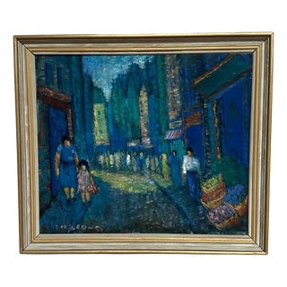 Olle Larsson, City Street at Night, 1964, Oil on Canvas For Sale
