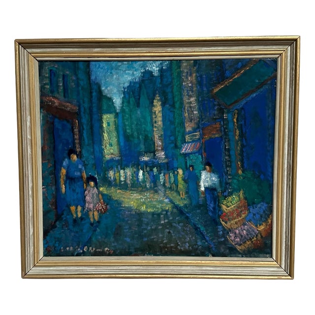 Olle Larsson, City Street at Night, 1964, Oil on Canvas For Sale