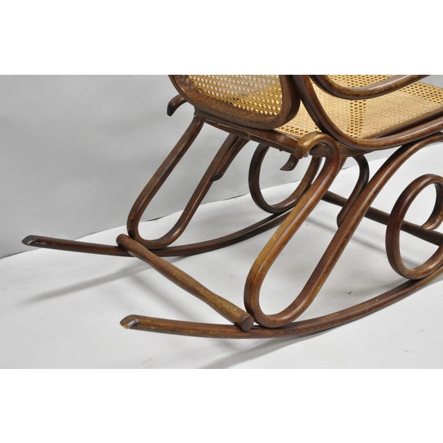 Vintage Mid Century Modern Thonet Style Bentwood & Cane Rocker Rocking Chair (B) For Sale - Image 9 of 18