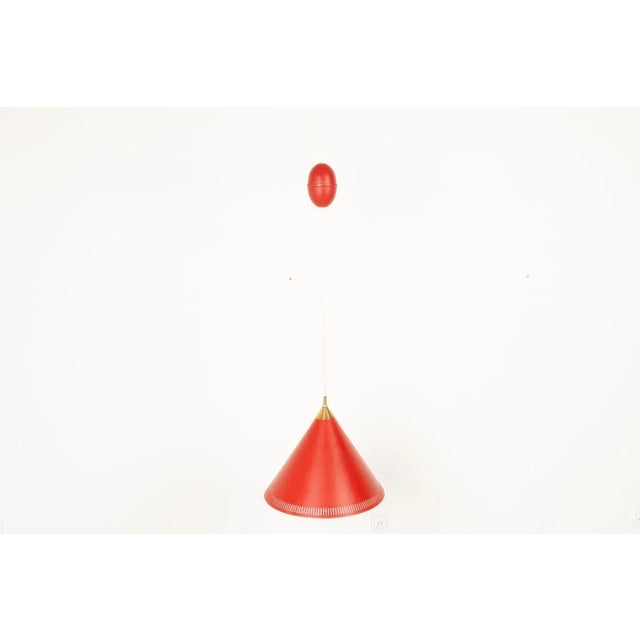1960s Modernist Danish Red Kegle Pendant Lamp by Bent Karlby for Lyfa, 1960s For Sale - Image 5 of 14