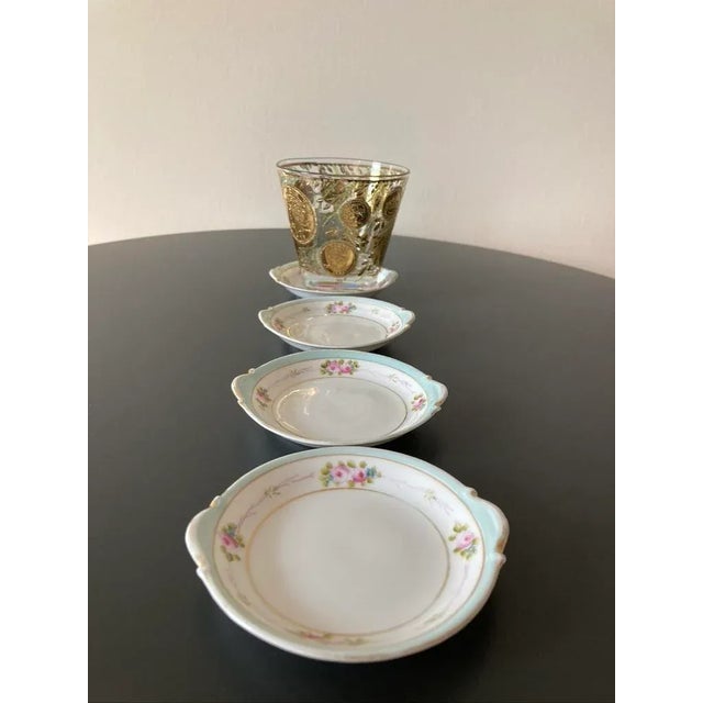 Ceramic Vintage Japanese Porcelain Cocktail Drinks Bar Coasters Floral Nippon Design in Rose and Turquoise, Set of 4 For Sale - Image 7 of 12