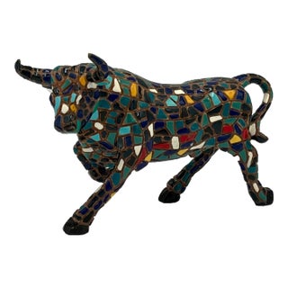 Mid Century Mosaic Bull After Genaro Alvarez Ceramic Tile For Sale
