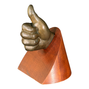 Vintage Cast Bronze Thumbs Up Sculpture on Wood Base c.1950s
