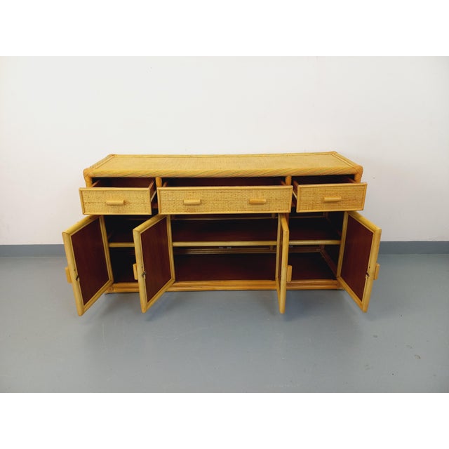 Mid-Century Modern Vintage Woven Rattan Sideboard, 1970s For Sale - Image 3 of 18