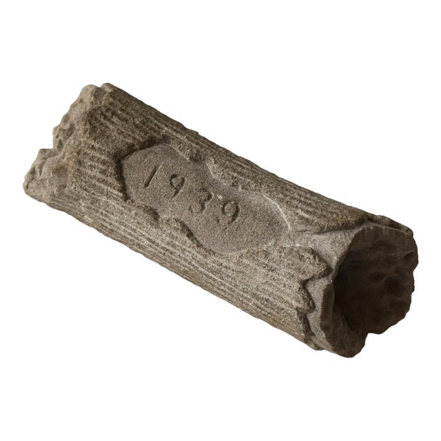 Vintage Memento Mori Carved Stone Log Inscribed, "1939" For Sale