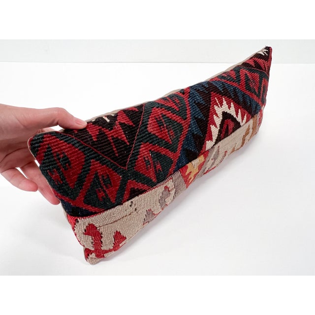 1960s Vintage Turkish Kilim Lumbar Pillow | Handwoven Wool Decorative Cushion | 8 in X 20 In For Sale - Image 5 of 11