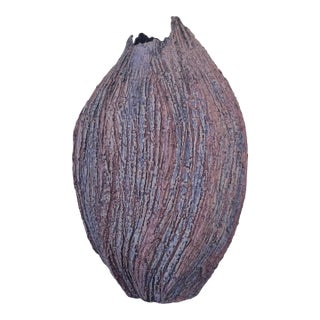 Vintage Earthy Incised Studio Pottery Vase For Sale