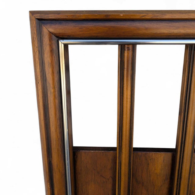 Mid-Century Modern Walnut Veneer King Headboard With Chrome Trim For Sale - Image 14 of 18
