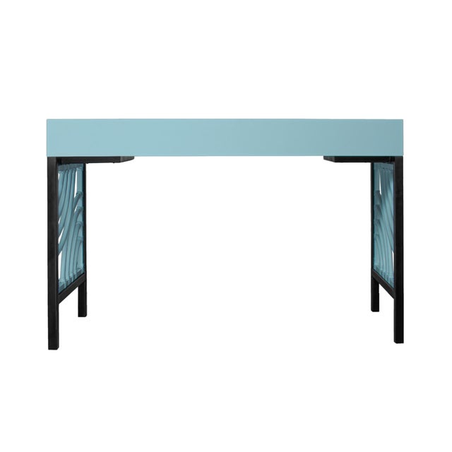 Wood Swirl Writing Desk - Pool Blue For Sale - Image 7 of 9