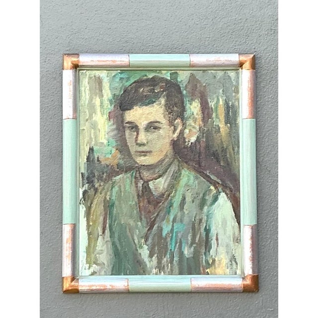 Mid-Century Modern Vintage Framed Portrait Oil Painting For Sale - Image 3 of 12