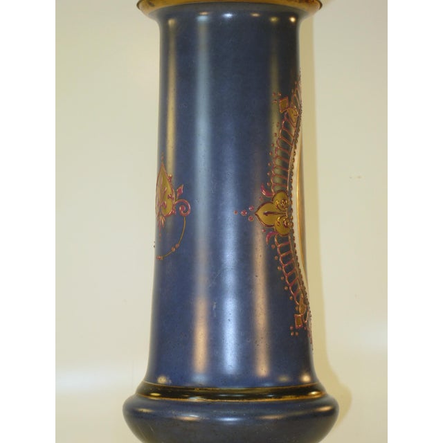 Late 19th Century Table Lamp French Maiden River Bristol Glass Vase Hand Painted Enameled Brass For Sale - Image 6 of 15