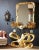 Cast Resin Gold Leaf Biomorphic Console Table with Glass Top