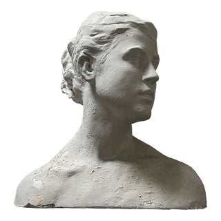 Vintage Realist Neoclassical Female Bust Plaster Sculpture For Sale