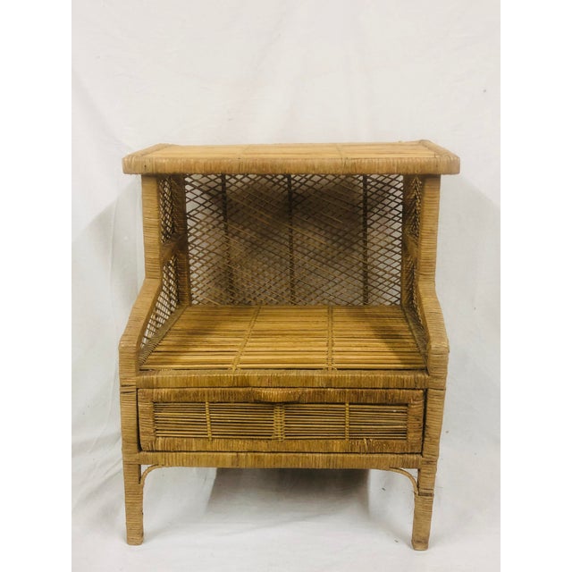 Mid Century Wicker Side Table With Bottom Storage Area Chairish