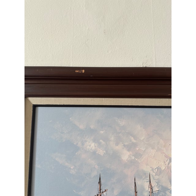 1960s Vintage Midcentury Oil Painting of Boats in a Harbor, Framed and Signed W. Jones For Sale - Image 5 of 9