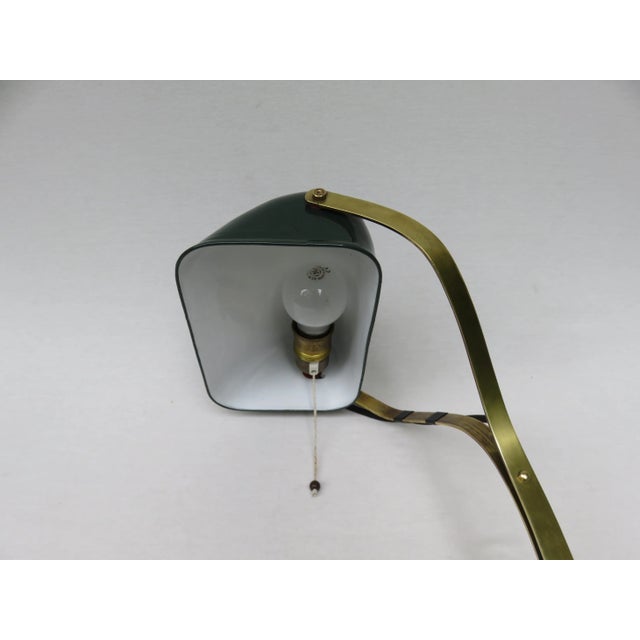 Antique Art Nouveau Enameled Brass Bankers Lamp with Dark Green Shade For Sale - Image 12 of 18
