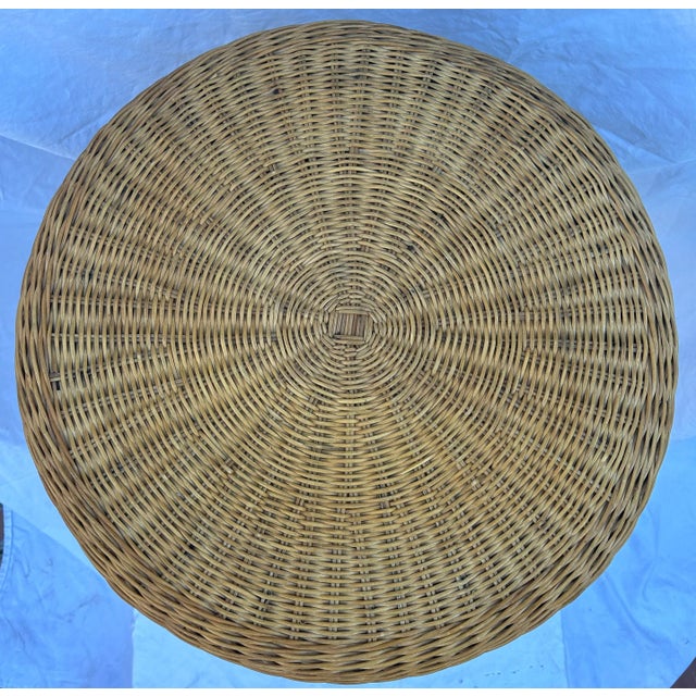 Late 20th Century Natural Rattan Wicker Victorian Two-Tier Side Table For Sale - Image 4 of 11