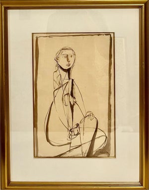 Jankel Adler, Modernist Ink and Wash Drawing, Painting Jankel Adler Woman Model Ecole De Paris, c.1930's-1940's