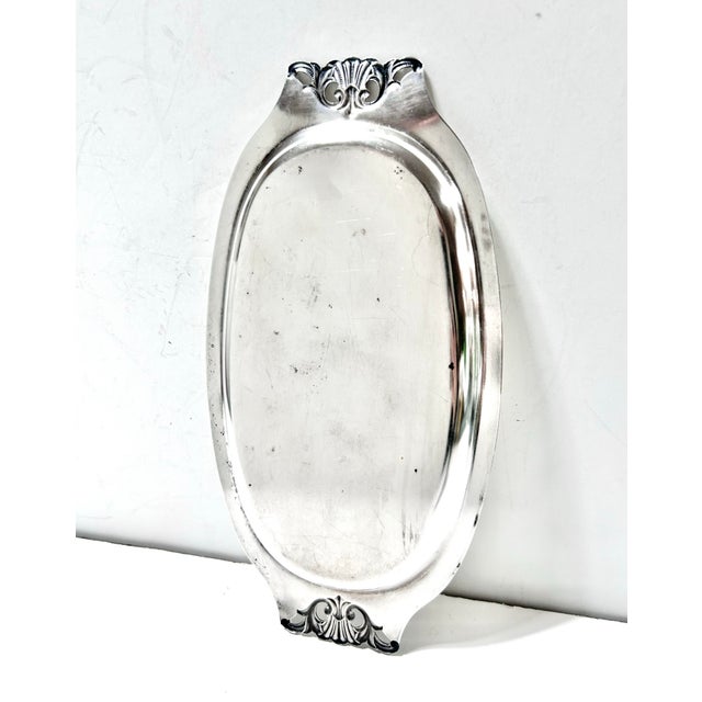 1950s Vintage English Regency Silverplate Tray – Oval Bar Cart Serving Tray, Classic Entertaining or Vanity Decor For Sale - Image 5 of 7