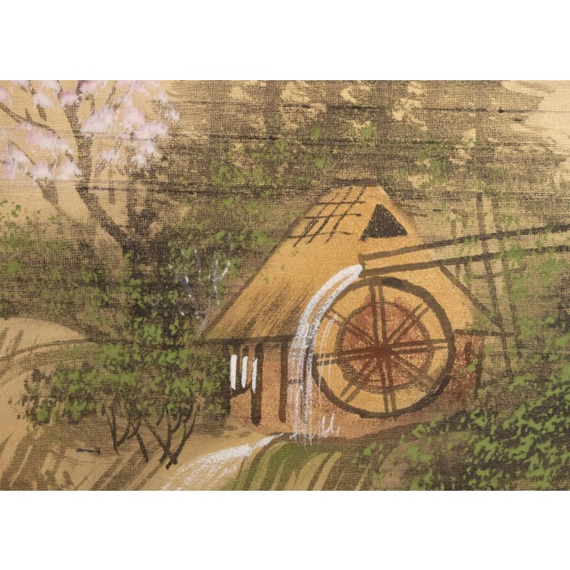 1960s Shōwa Era Japanese Byobu Screen, "Spring Landscape" For Sale - Image 10 of 18