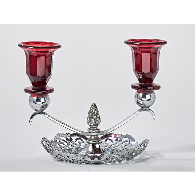 1930s Art Deco Diana Chrome 2 Arm Candlestick For Sale - Image 4 of 7