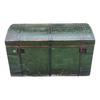 Travel Trunk in Green Varnished Wood, 1900s For Sale