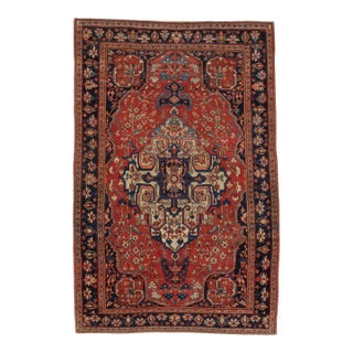 Antique Farahan Sarouk Rug, Handmade Oriental Rug, Rusty Red Navy Blue Very Fine For Sale