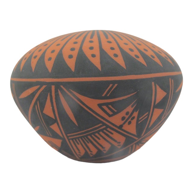 Acoma Pueblo Native American Geometric Pottery Seed Jar Pot Signed For Sale