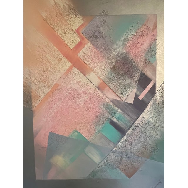 1980s Vintage Postmodern 1980s Abstract Large Canvas Oil Painting Wall Art Pink Signed For Sale - Image 5 of 12